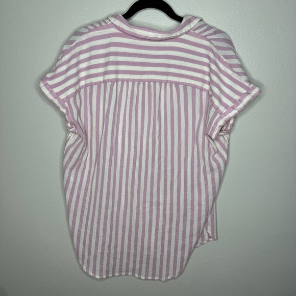 Madewell Central Tunic Shirt in Lavender Stripe Short Sleeve Button Up - Picture 9 of 10